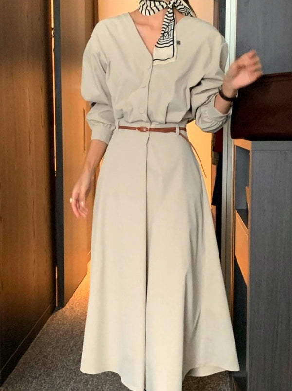 Cotton midi dress with belt