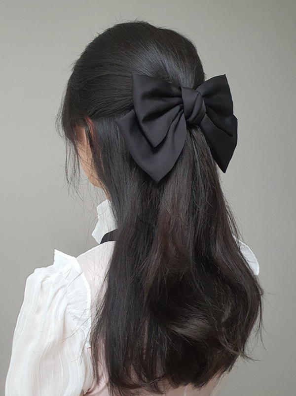 Satin bow hair barrette