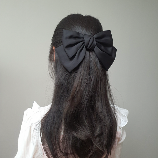 Satin bow hair barrette